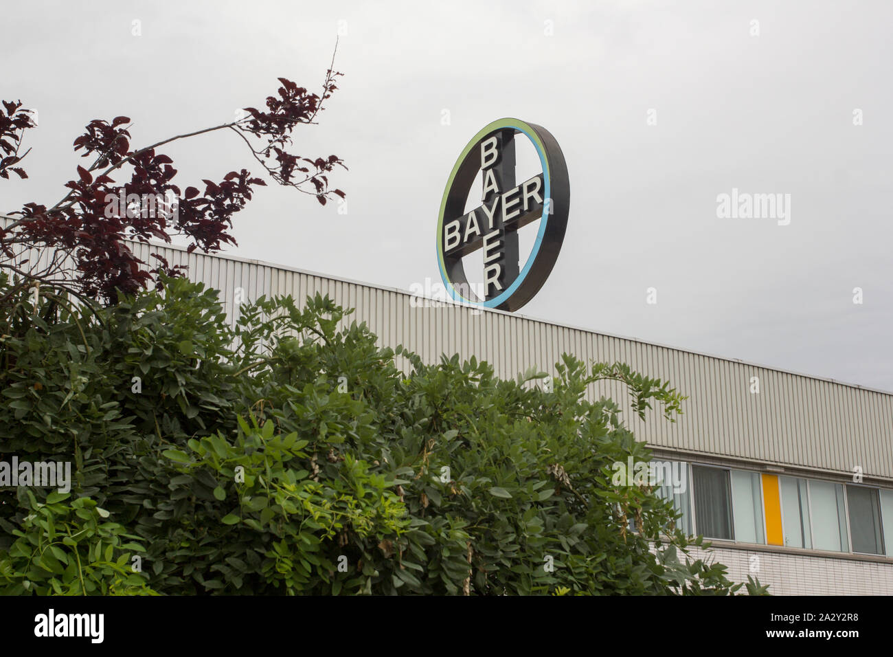 Peking, China - 29. Juli 2019: Das Bayer-Cross-Logo im Bayer-Werk in Peking im vorstädtischen Wirtschafts-Technologischen Entwicklungsgebiet Beijing (BDA). Stockfoto