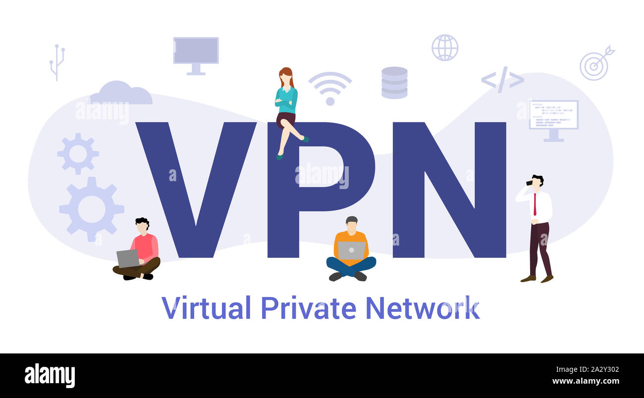 Vpn virtual private network Konzept mit großen Word oder Text und Team Menschen mit modernen Flat Style-Vector Illustration Stockfoto