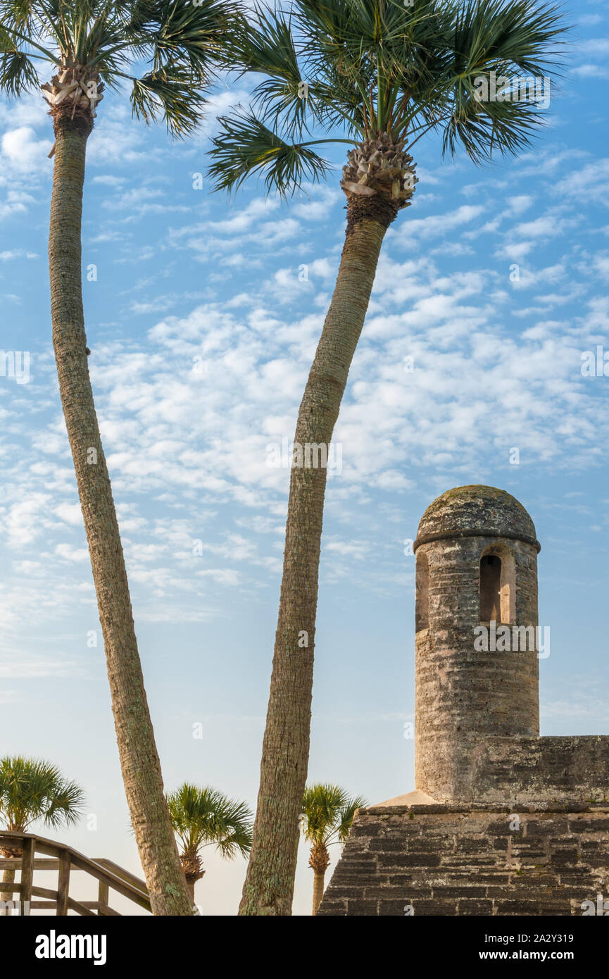 Der Wachturm von Castillo de San Marcos in Matanzas Bay im historischen St. Augustine, Florida. (USA) Stockfoto