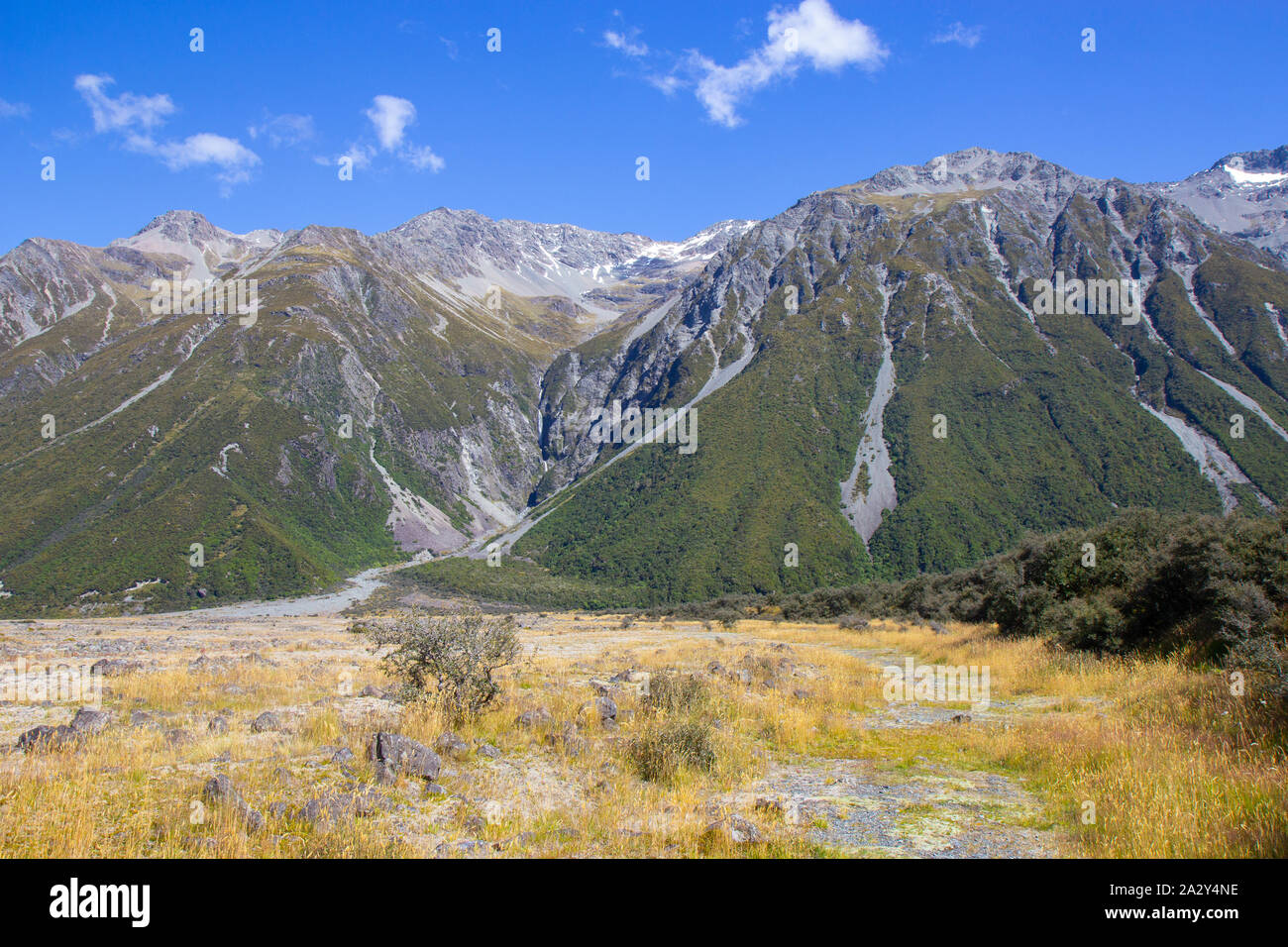 Blick auf das Tal am Mount Cook Nationalpark Stockfoto