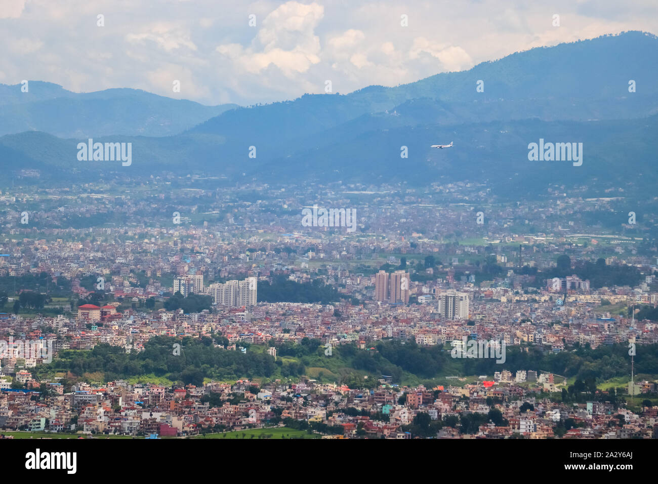 Luftaufnahme der Häuser und Landschaft in Kathmandu Stockfoto