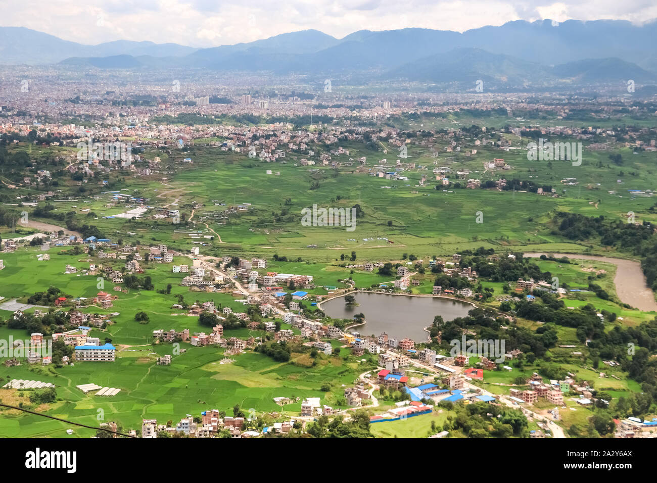 Luftaufnahme des alten Teich Taudaha in Kathmandu, Nepal Stockfoto
