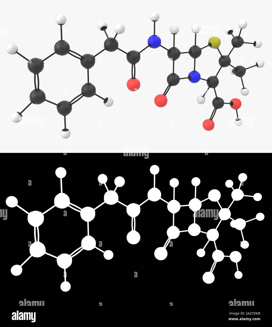 3D-Darstellung eines penicillin Molekül mit alpha Schicht Stockfoto