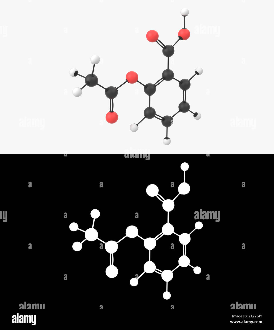 3D-Darstellung einer aspirin Molekül mit alpha Schicht Stockfoto