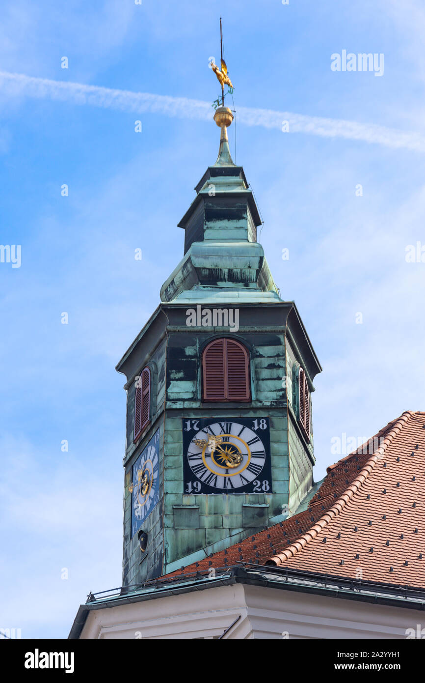Town Hall Clock Tower, der Stadtplatz, Mestni trg, Altstadt, Ljubljana, Slowenien Stockfoto