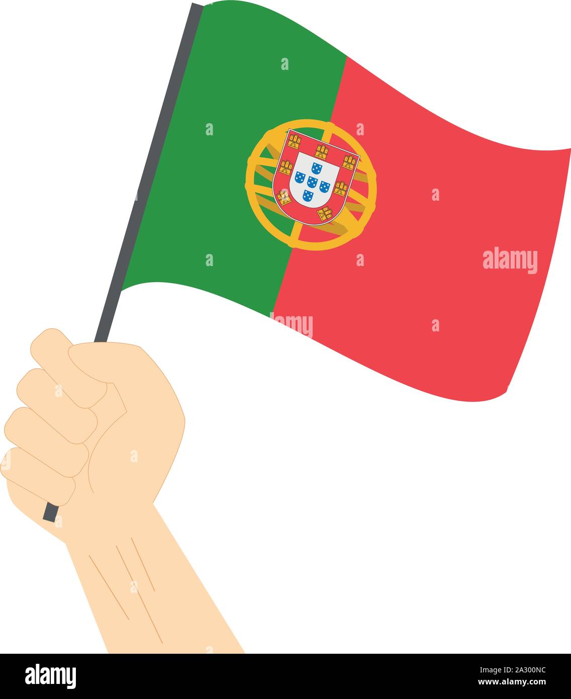 Hand und heben die Nationalflagge von Portugal Stock Vektor