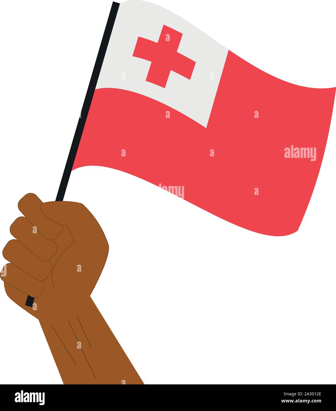 Hand und Anhebung der nationalen Flagge Tonga Stock Vektor