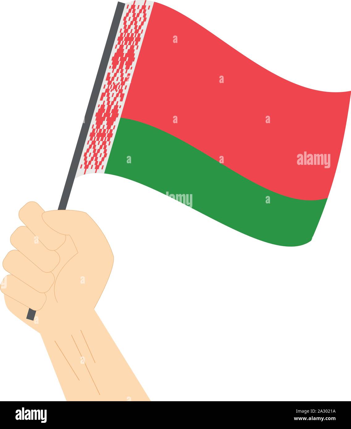 Hand und Anhebung der nationalen Flagge von Belarus Stock Vektor