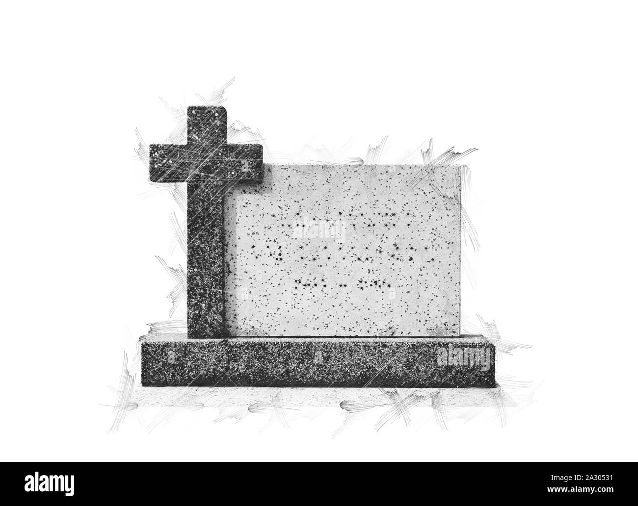 Abbildung: Skizze für ein einzelnes Grab stein Stockfoto