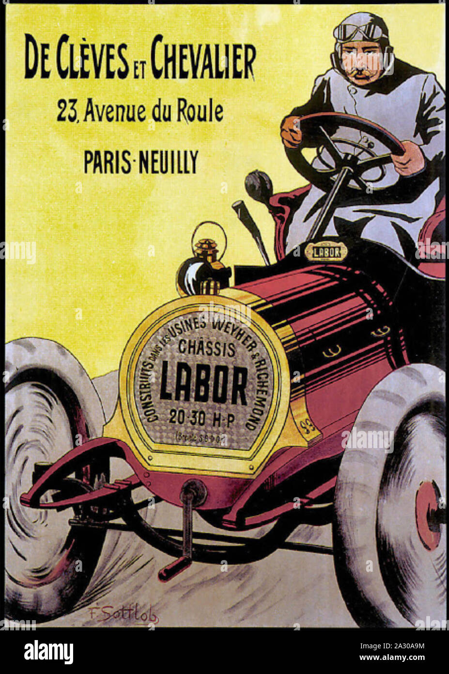 Arbeitsmarkt Ein 1900 Poster für einen französischen Garage, dass Dienstleistungen Arbeit Autos Stockfoto