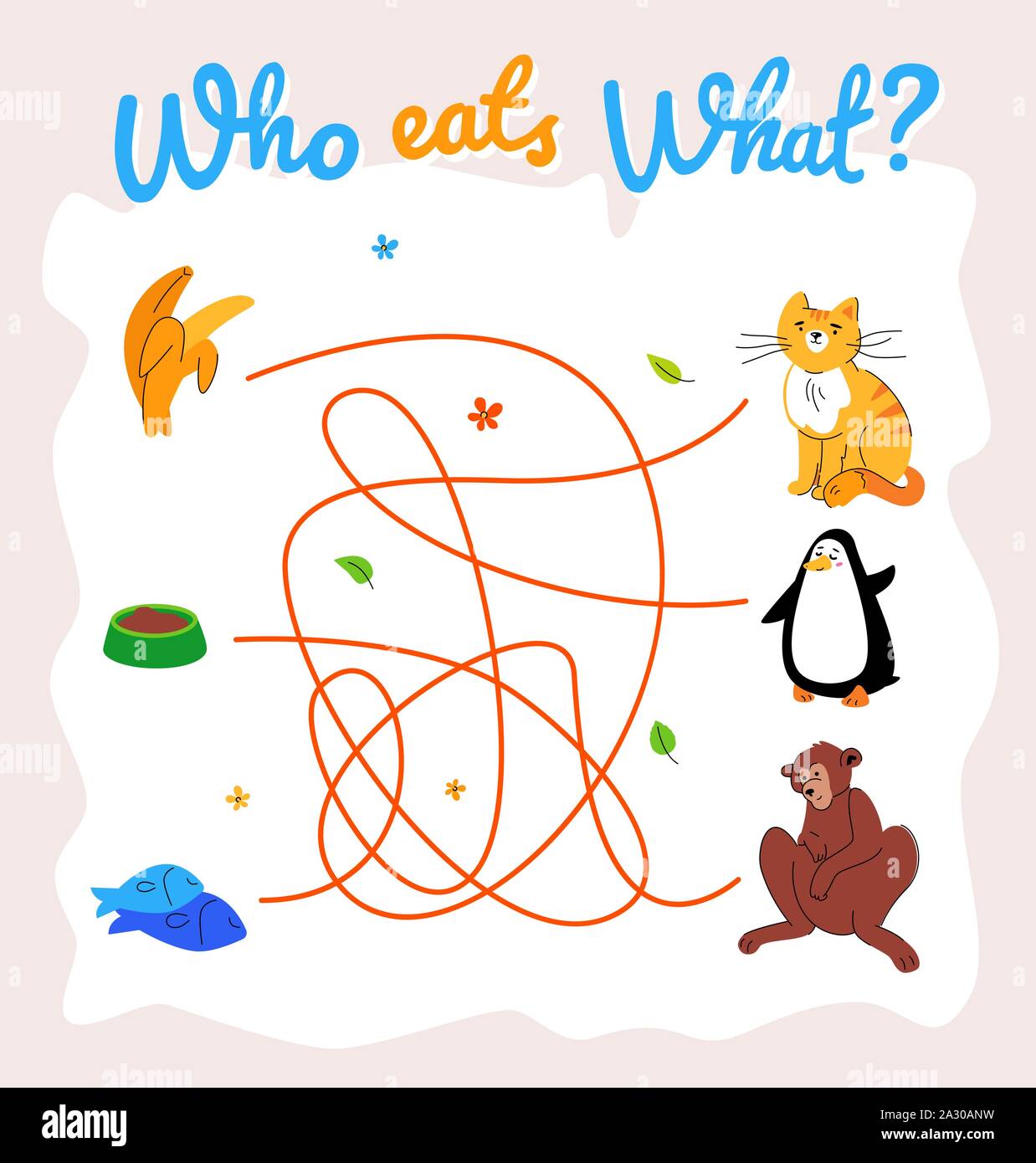 Wer isst was Irrgarten, Labyrinth vector Template Stock Vektor
