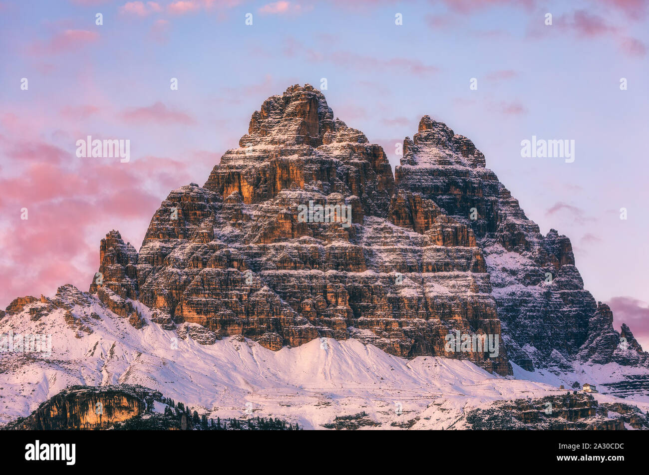 Drei Zinnen oder Tre Cime di Lavaredo, Sextener Dolomiten oder Sextner Dolomiten, Südtirol, Dolomiten Berge, Alpen Stockfoto