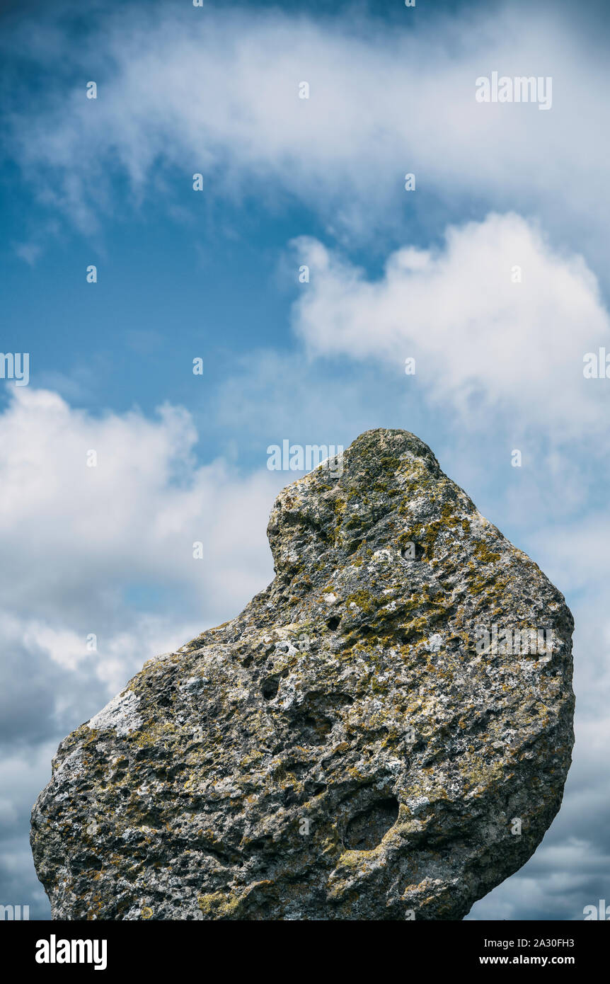 Der einsame König stehend Stein, Teil der Rollright Stones Denkmal in der Nähe des Dorfes lange Compton in den Cotswolds, England, Großbritannien Stockfoto