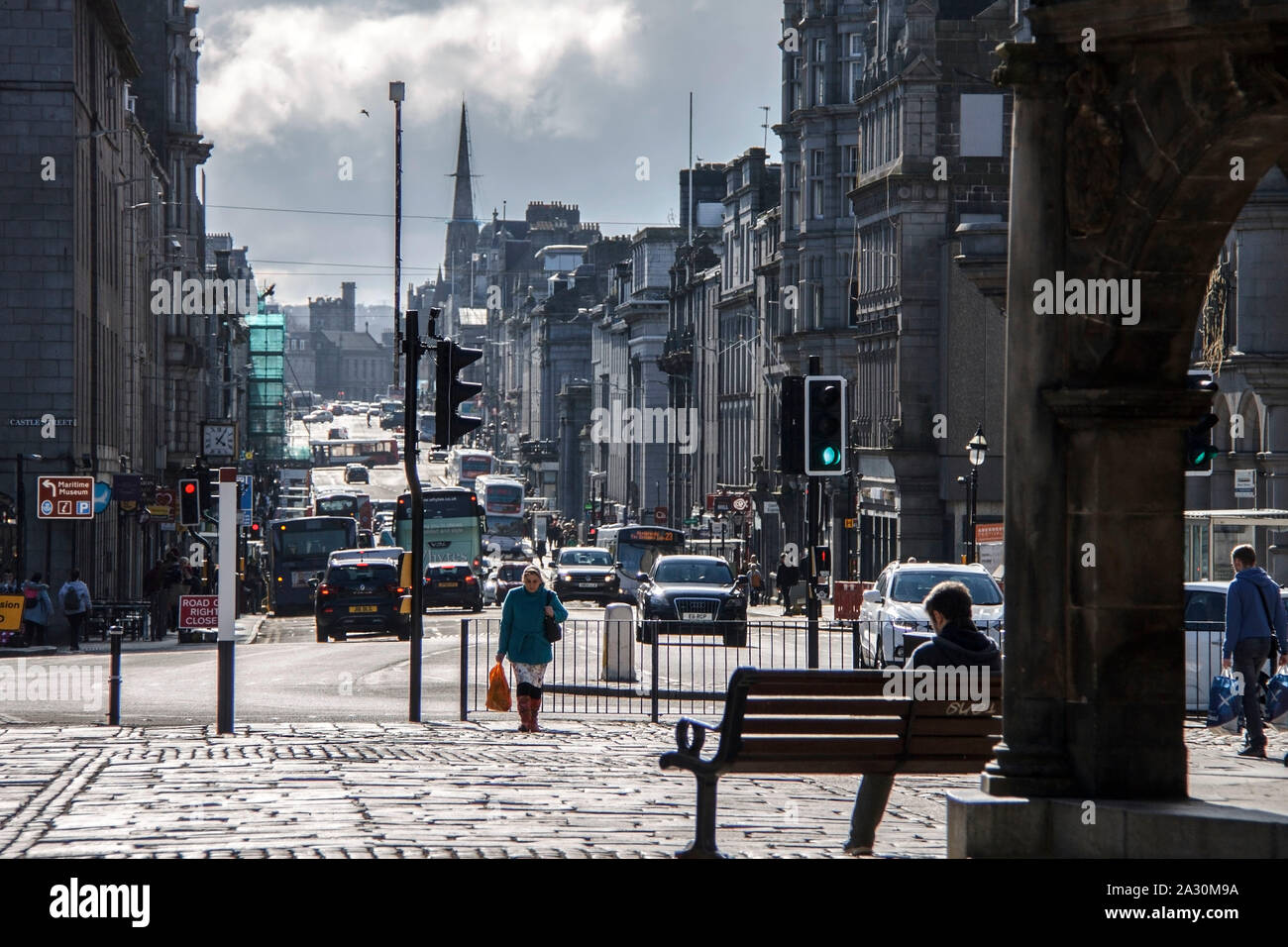 Aberdeen, Schottland, Großbritannien. Innenstadt und Union Street Stockfoto