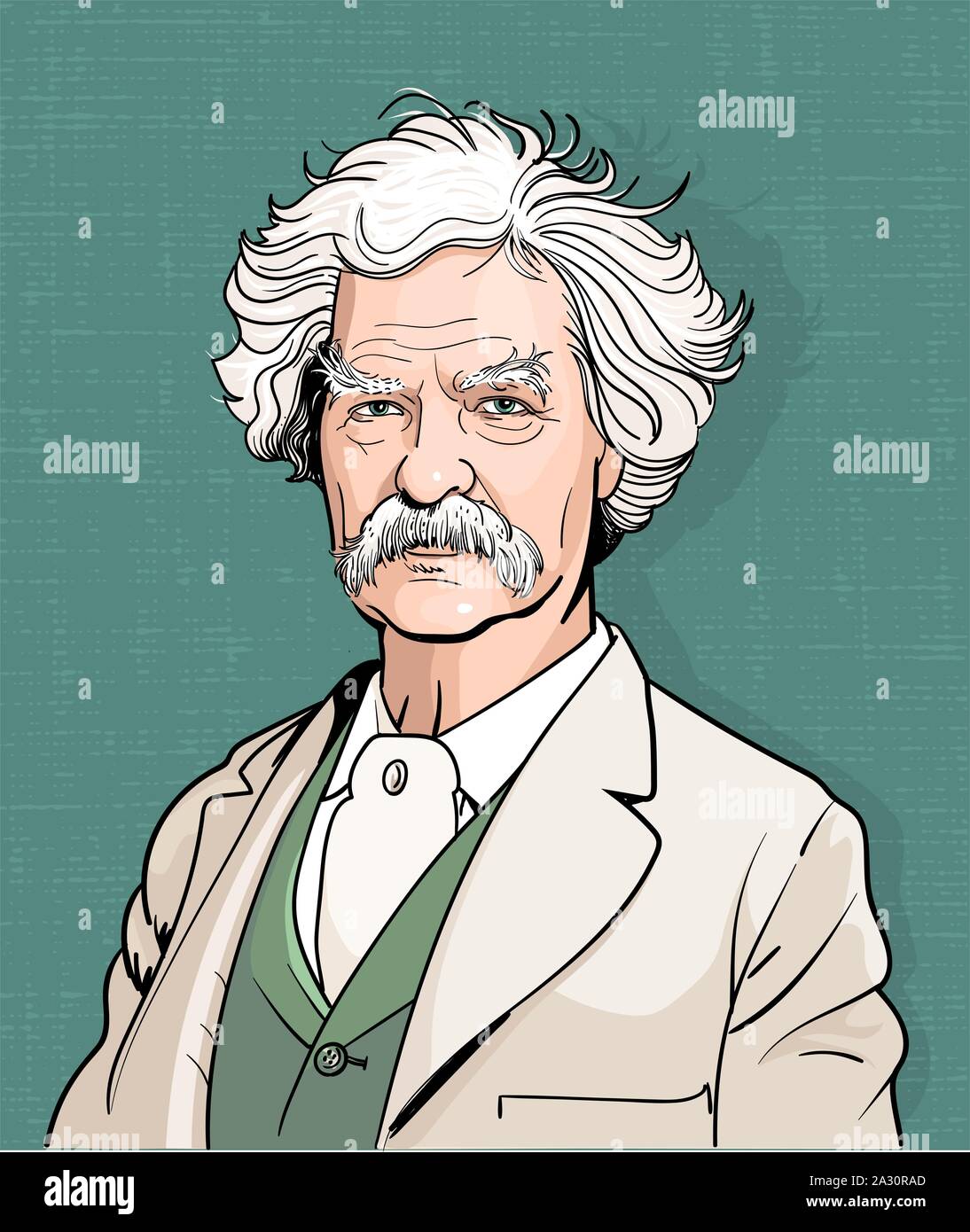 Mark Twain cartoon Portrait, Vektor Stock Vektor