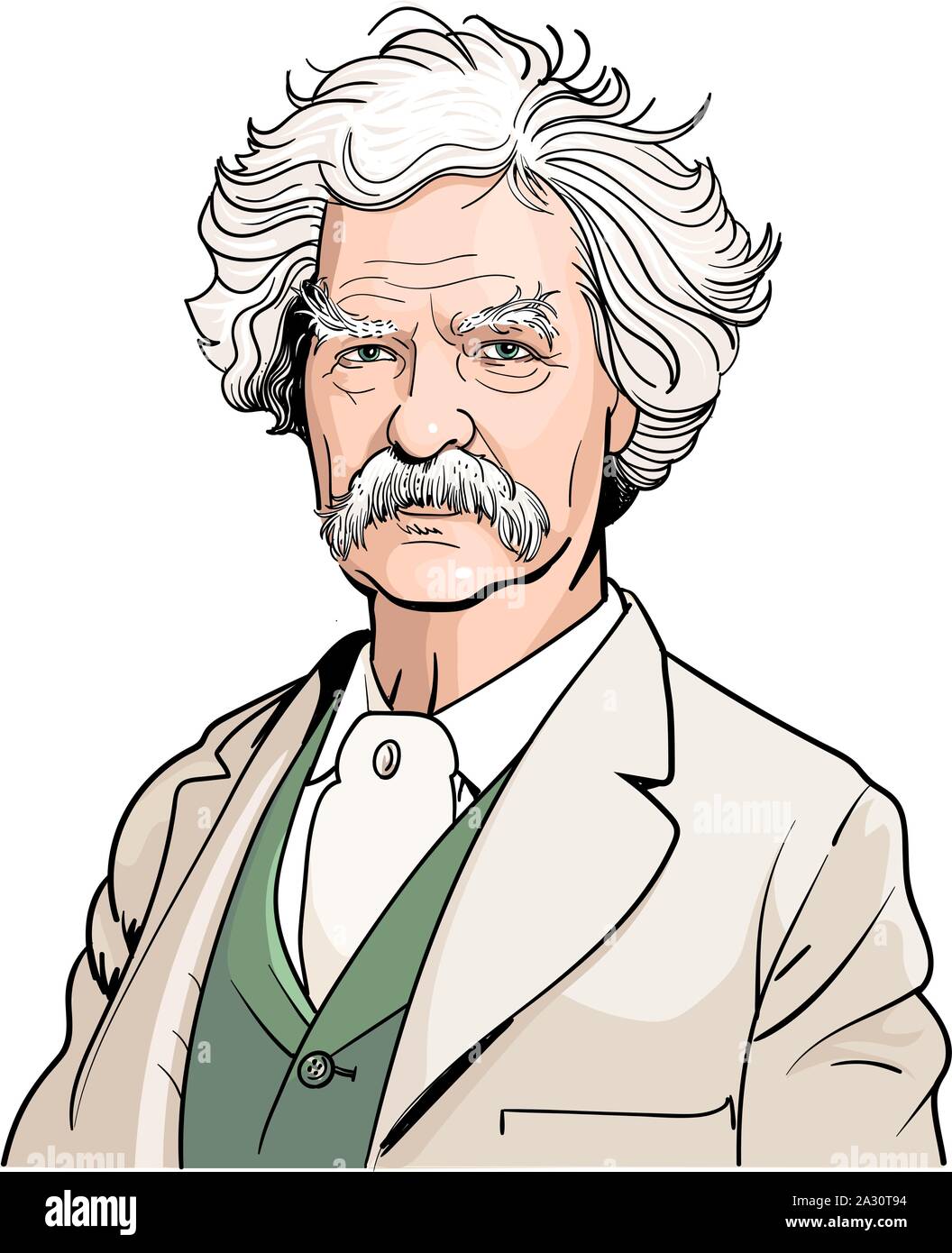 Mark Twain cartoon Portrait, Vektor Stock Vektor