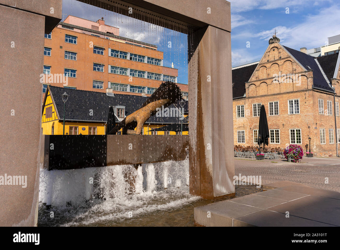 OSLO, NORWEGEN - Christian IV Hand Skulptur, historischen Stadt Plaza. Stockfoto