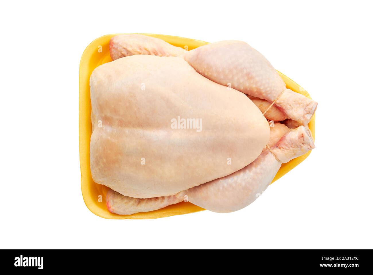 Blick von oben auf rohem Huhn auf dem Einzelhandel Fach über Weiß Stockfoto