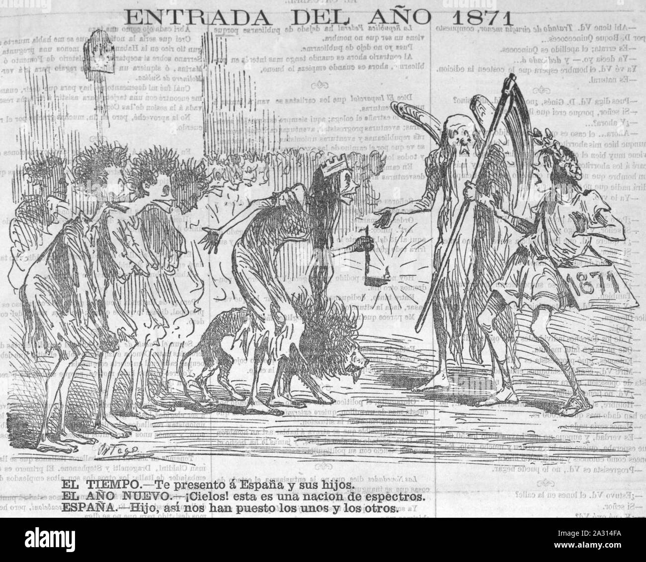 Entrada del año 1871 en El Cascabel, de Francisco Ortego. Stockfoto