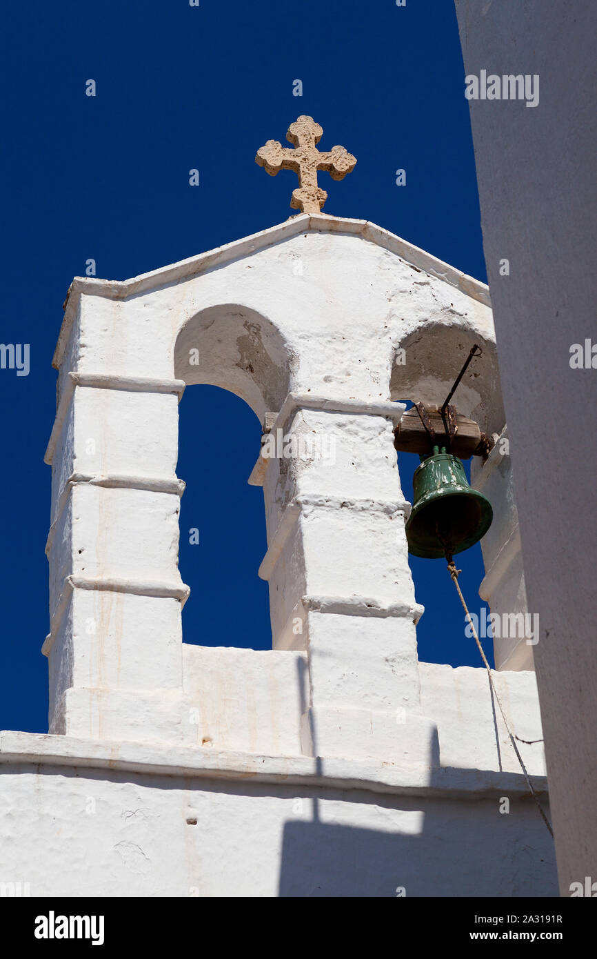Kirchturm der Kirche in Mykonos, Griechenland Stockfoto