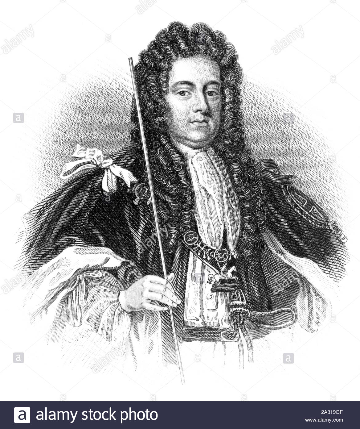 Sidney Godolphin Portrait, 1 Godolphin, 1645 - 1712, war ein britischer Politiker des späten 17. und frühen 18. Jahrhundert, vintage Abbildung von 1850 Stockfoto