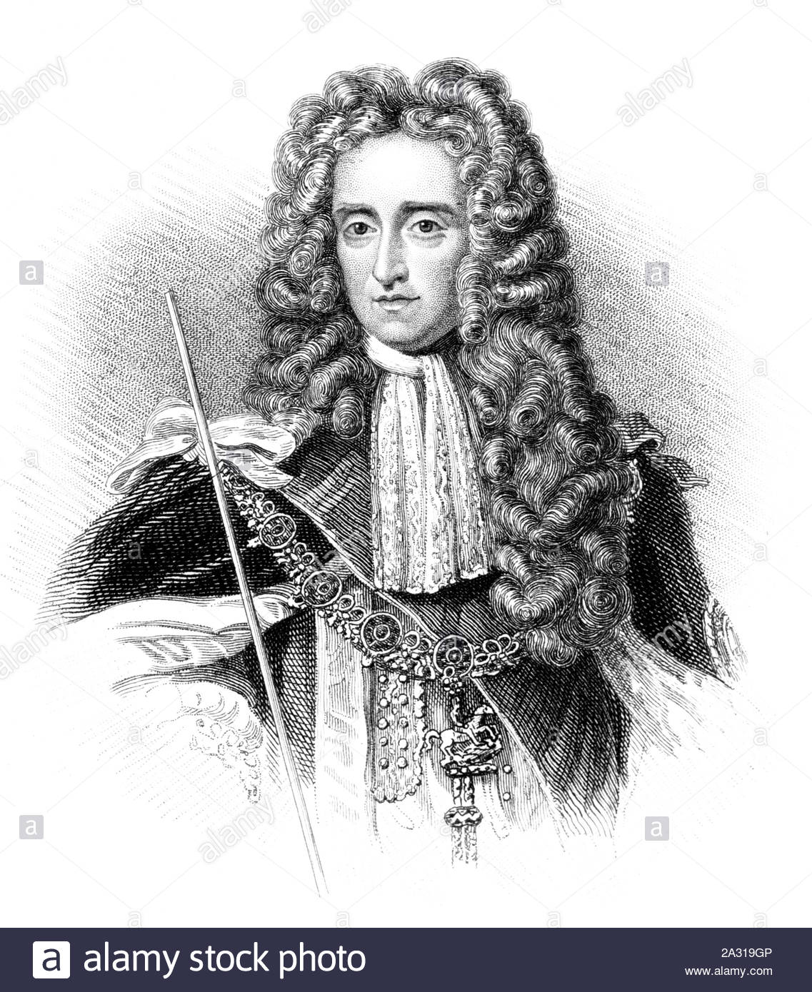 Thomas Osborne Portrait, 1st Duke of Leeds, 1632 - 1712, war ein englischer Politiker, der Teil des Unsterblichen sieben Gruppe, Wilhelm III., Fürst von Orange eingeladen, James II. von England als Monarch während der Glorreichen Revolution abzusetzen war, vintage Abbildung von 1850 Stockfoto