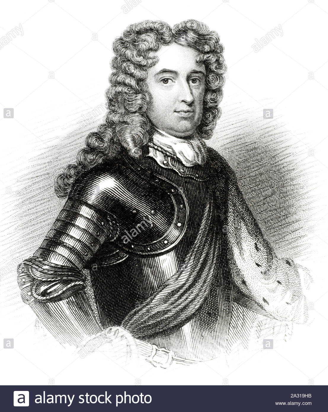 General John Churchill Portrait, 1. Herzog von Marlborough, 1 Prinz von Mindelheim, 1 Graf von Nellenburg, Fürst des Heiligen Römischen Reiches 1650-1722, war ein englischer Soldat und Staatsmann, vintage Abbildung von 1850 Stockfoto