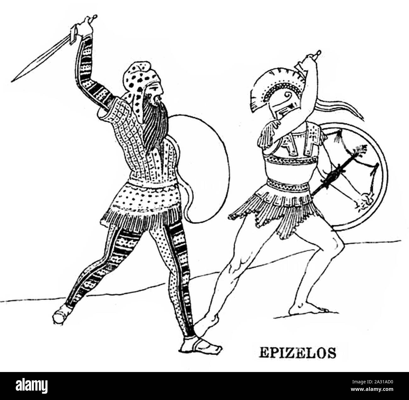 Epizelos Kampf gegen die Perser in der Schlacht von Marathon in der Stoa Poikile (auflösen). Stockfoto