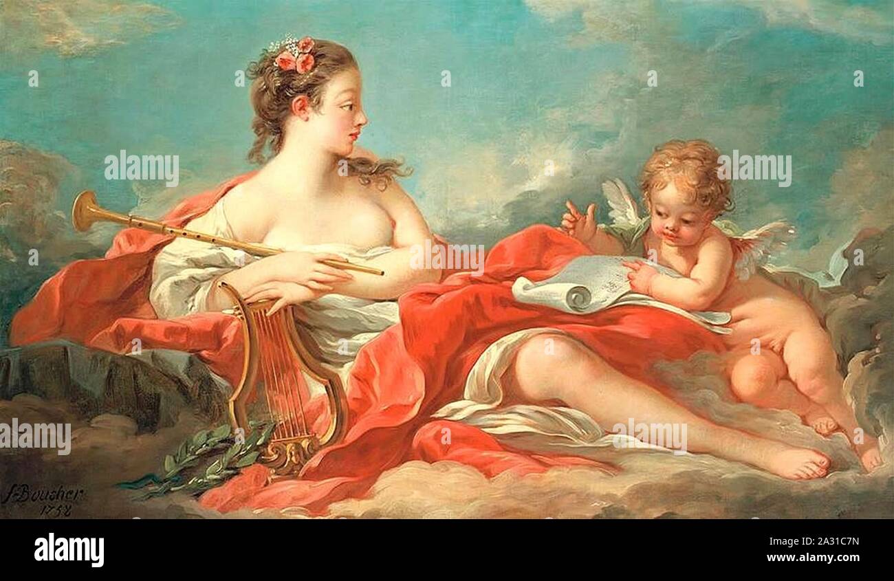 Erato die Muse der Poesie der Liebe von François Boucher. Stockfoto