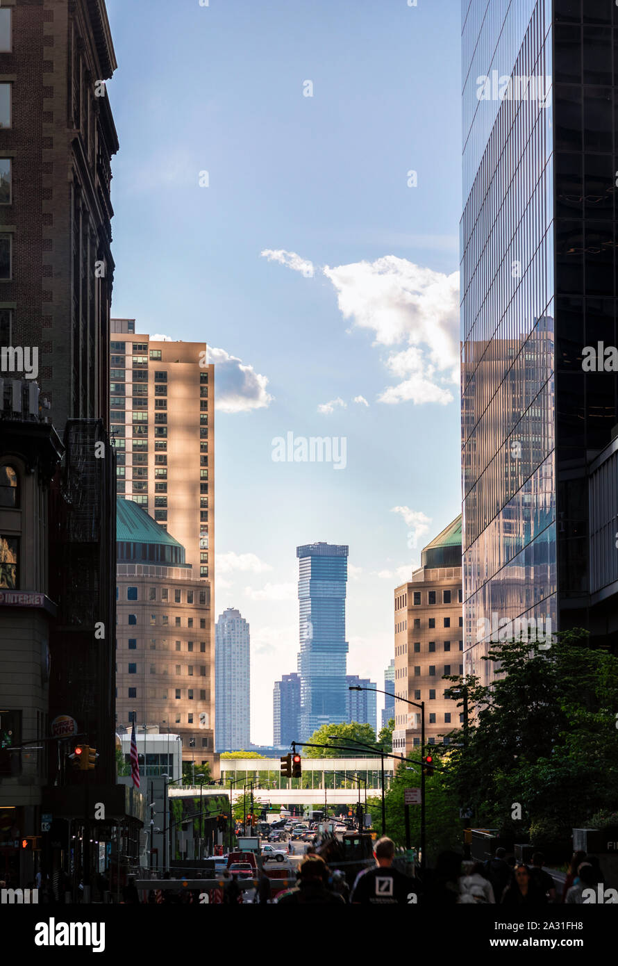 Blick auf den Jersey City Skyline von Lower Manhattan, New York City, USA. Stockfoto