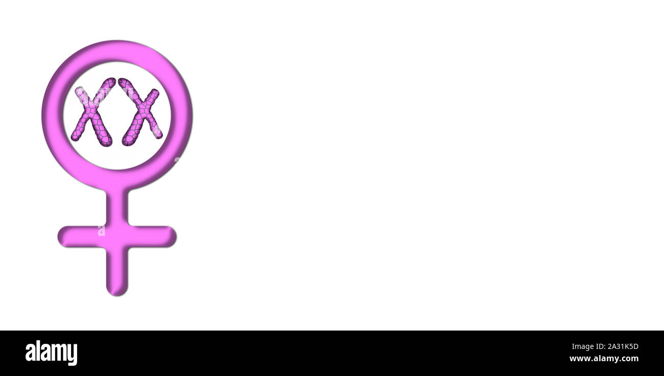 Farbgrafiken mit weißem Hintergrund symbolisiert pink Frau mit X-Chromosomen Stockfoto