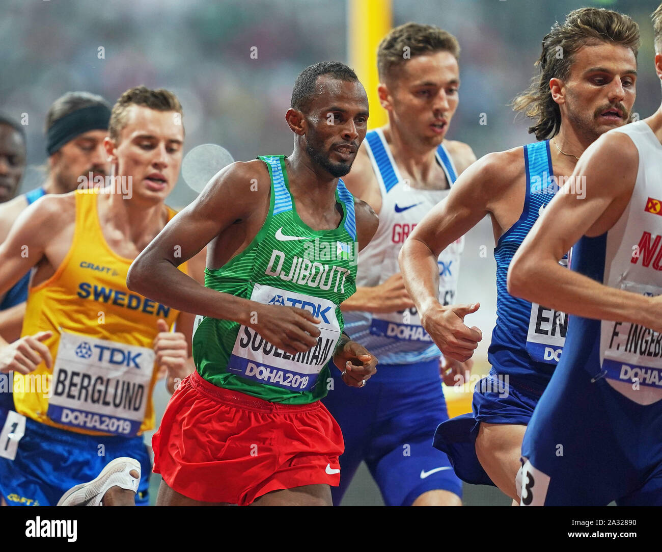 Oktober 4, 2019: Ayanleh Souleiman von Dschibuti im 1500 meter für Männer während des 17. IAAF Leichtathletik WM in der Khalifa Stadion in Doha, Katar. Ulrik Pedersen/CSM. Stockfoto