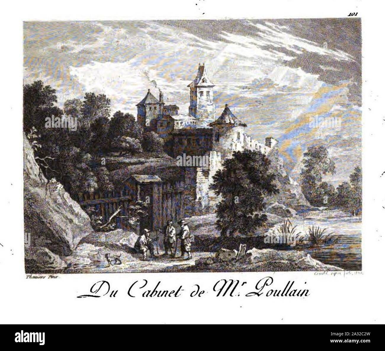 Estampes - 101-scene de vie - Konversation campagnarde au Village de Couché d apres David Teniers. Stockfoto
