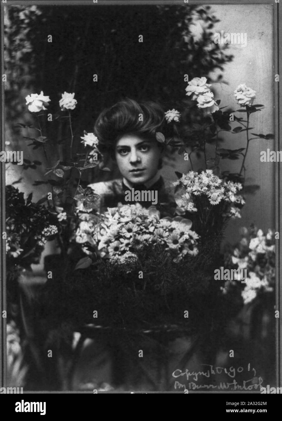 Ethel Barrymore, 1879-1959, Kopf und Schultern, leicht nach links; hinter Strauß Blumen Stockfoto