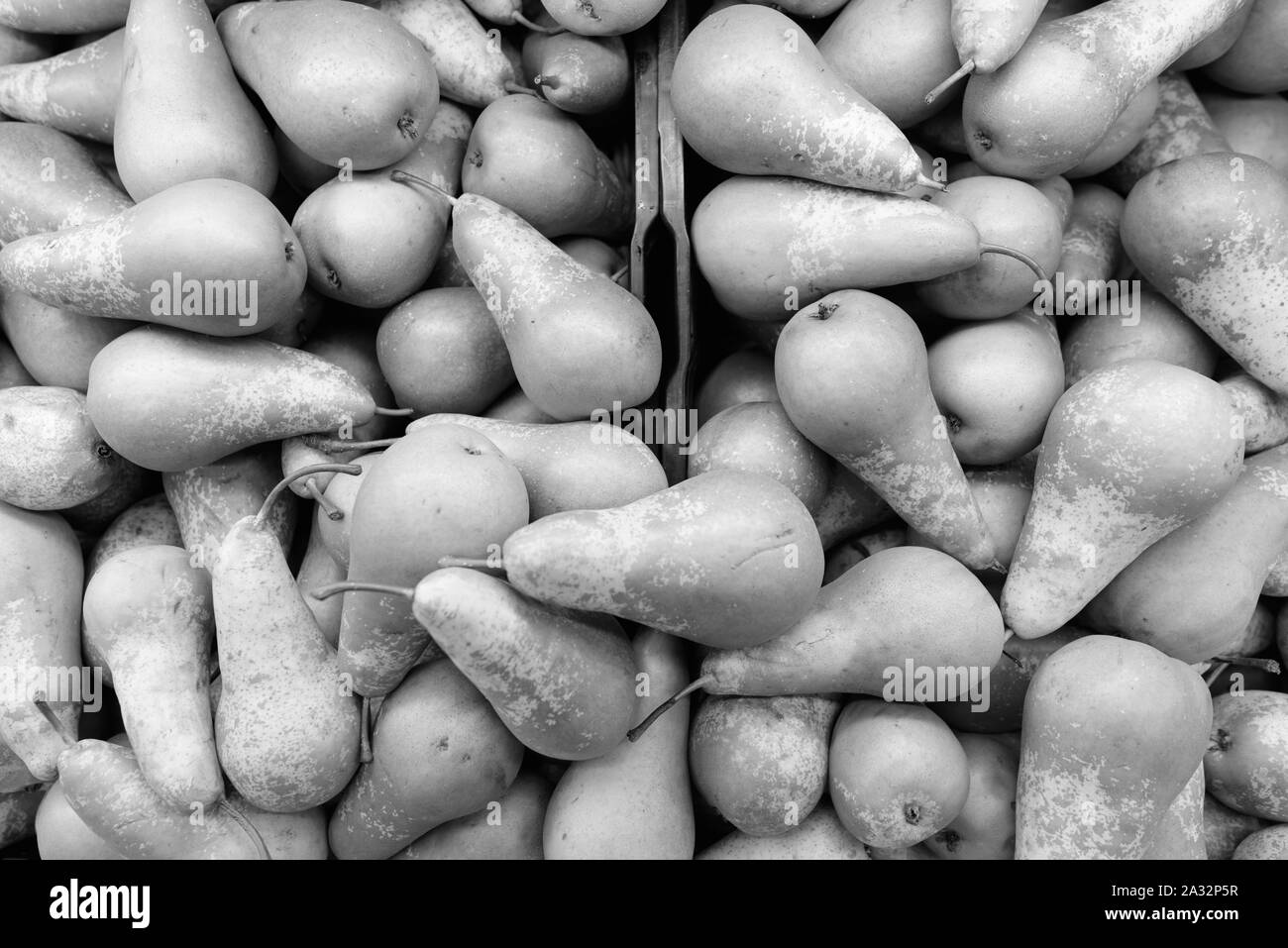 Full Frame Geschossen von Birnen in Schwarz und Weiß Stockfoto