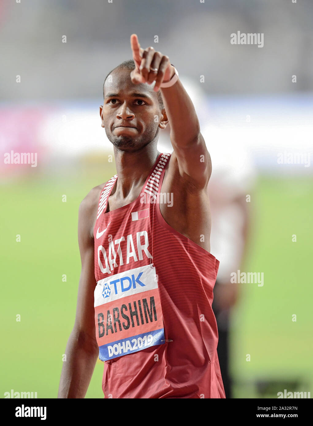Mutaz Barshim (Katar). Hochsprung Goldmedaille. IAAF Leichtathletik WM, Doha 2019 Stockfoto