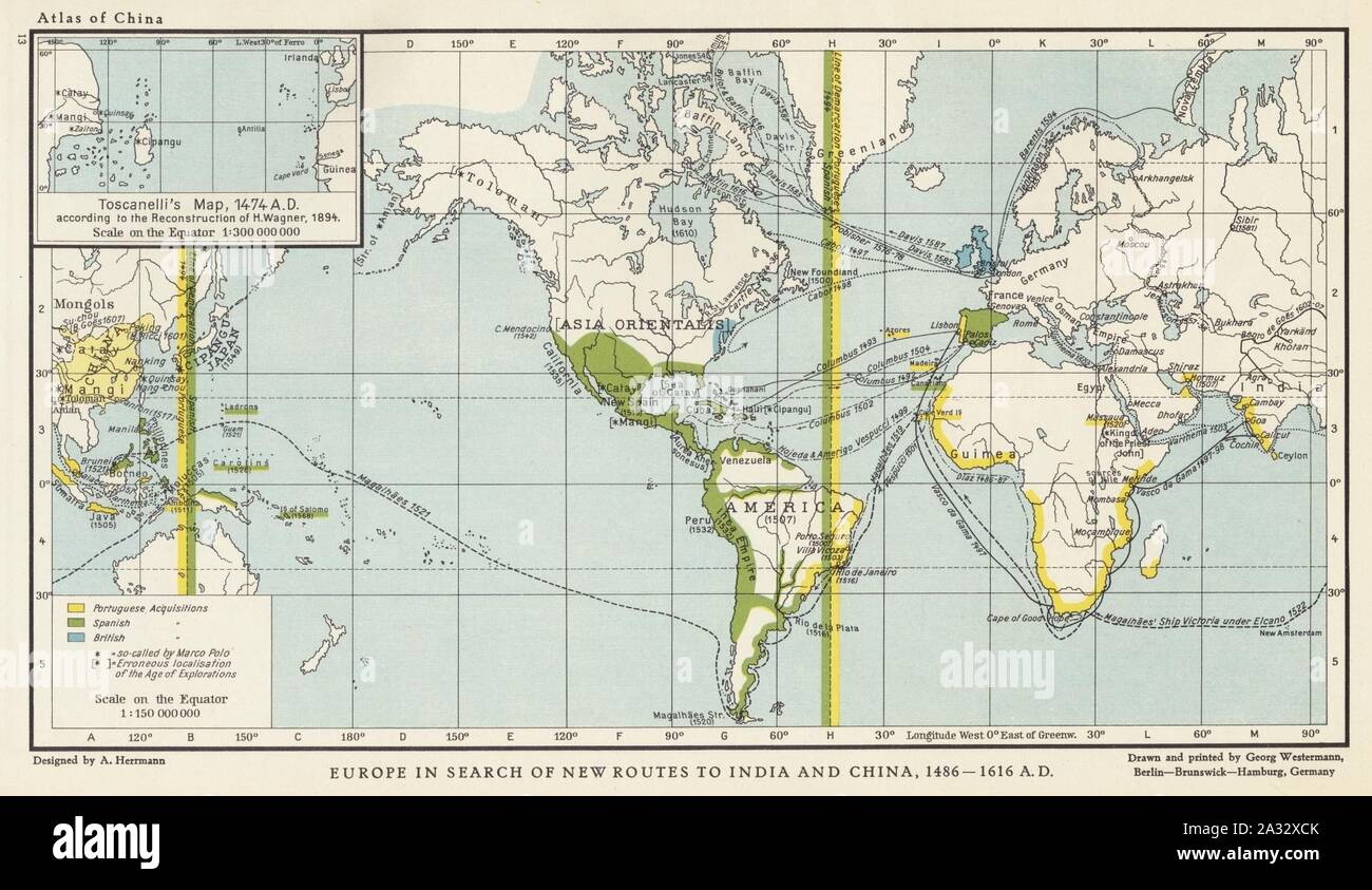 Europa auf der Suche nach neuen Routen nach Indien und China, 1486-1616 N.CHR.. Stockfoto