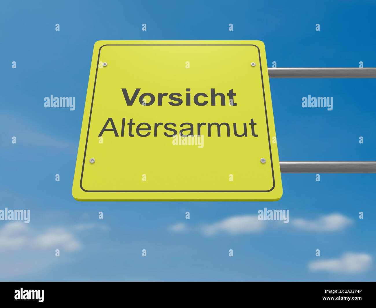 Deutsche Verkehrszeichen Politik Konzept: Vorsicht, Vorsicht Altersarmut Altersarmut in Deutsche Sprache, 3D-Darstellung Stockfoto