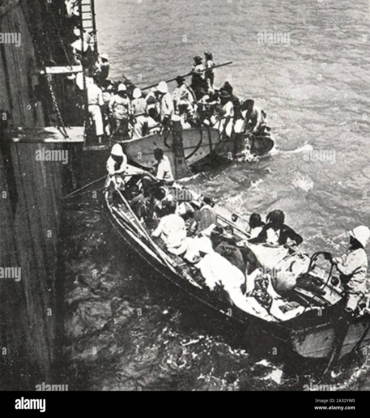 Evakuierung des Armeniens du Musa Dagh en sur 1915 bateaux Francais. Stockfoto