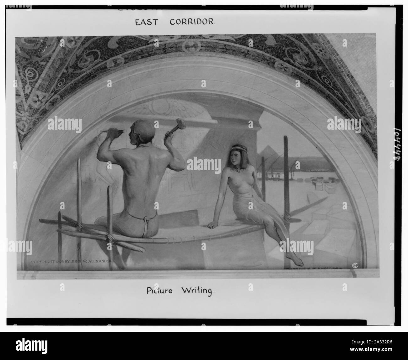 Evolution des Buches, East Corridor. Die ägyptischen Hieroglyphen - J.W. Alexander, Künstler. Stockfoto