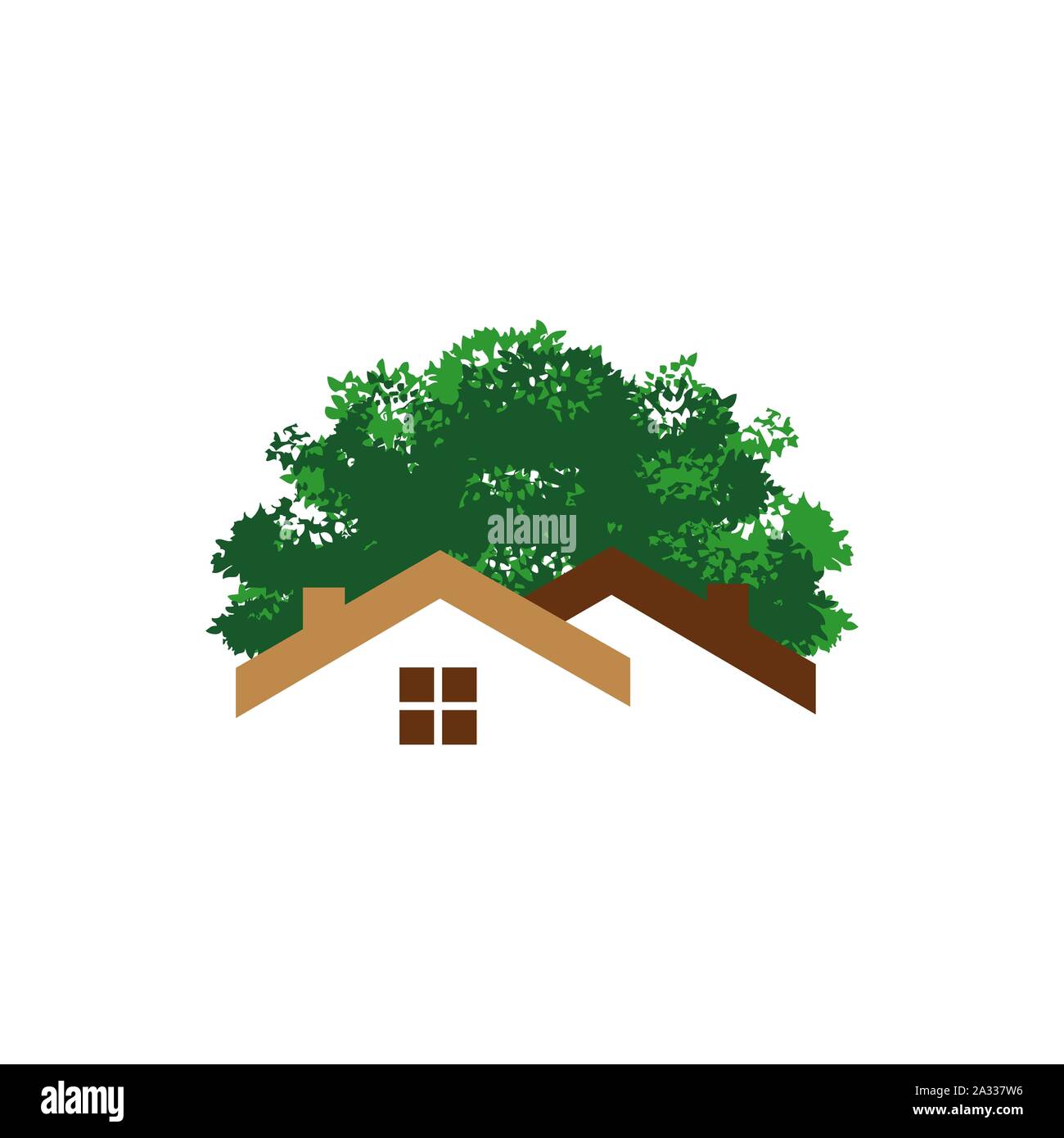 Grüne Haus und Baum Gebäude Logo Design vector Symbol zeichen Abbildungen Stock Vektor