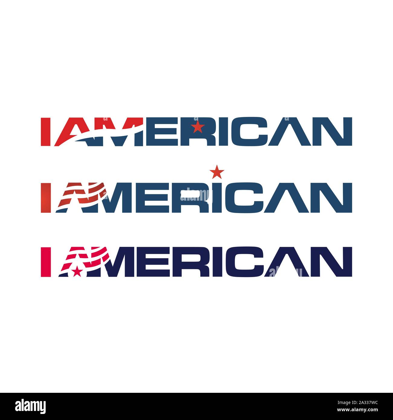 Schriftzug Ich bin Amerikaner uns Abzeichen emblem und die Roten und Blauen patriotischen amerikanischen Abzeichen label Stock Vektor