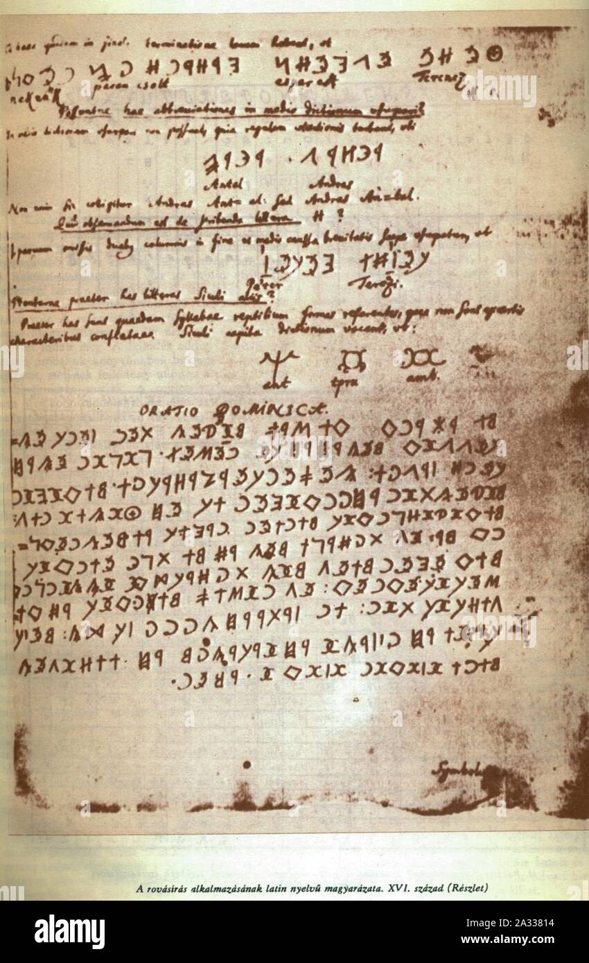 Erläuterung der hte Alte Ungarische Alphabet in Lateinamerika (16. Jahrhundert). Stockfoto