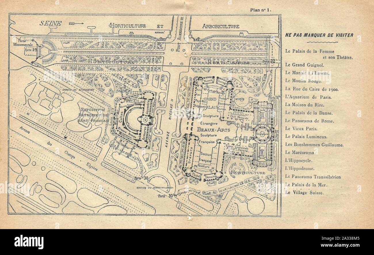 Expo 1900 - plan Abteilung 1. Stockfoto