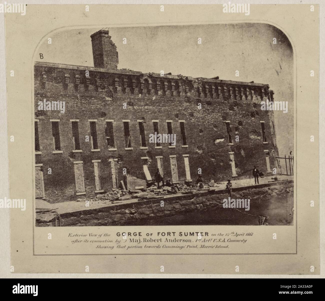 Außenansicht der Schlucht von Fort Sumter am 14. April 1861 nach ihrer Evakuierung von Maj. Robert Anderson 1 Arty. Usa Commdg zeigen, dass Teil in Richtung Cummings' Punkt, Morris' Stockfoto