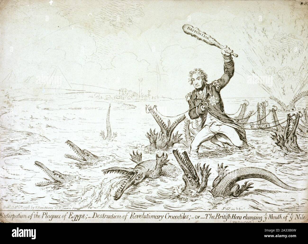 Ausrottung der Plagen in Ägypten, - die Zerstörung der Revolutionären Krokodile - oder - Die britische Helden Reinigung ihr Mund ihr Nil. (Karikaturen) Stockfoto