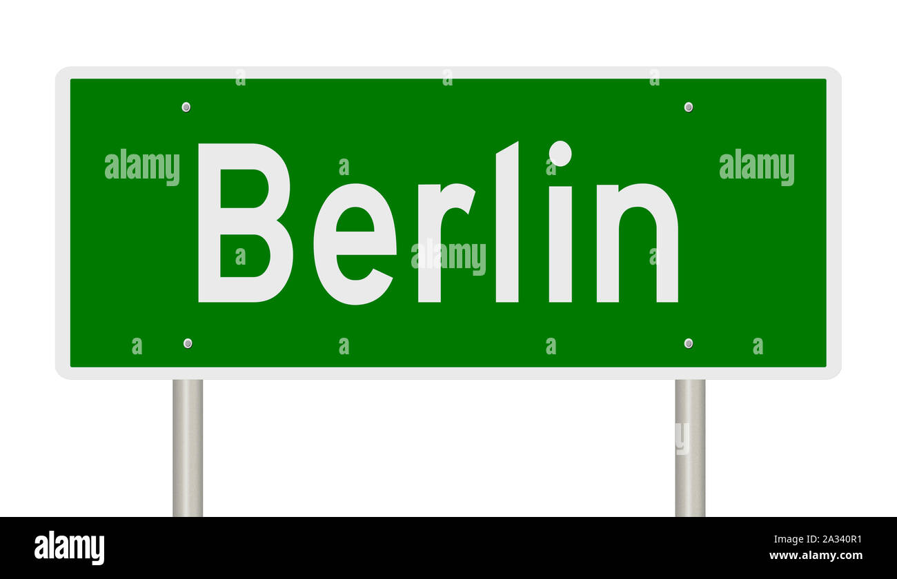 Rendering von einem grünen 3d Autobahn Zeichen für Berlin Stockfoto