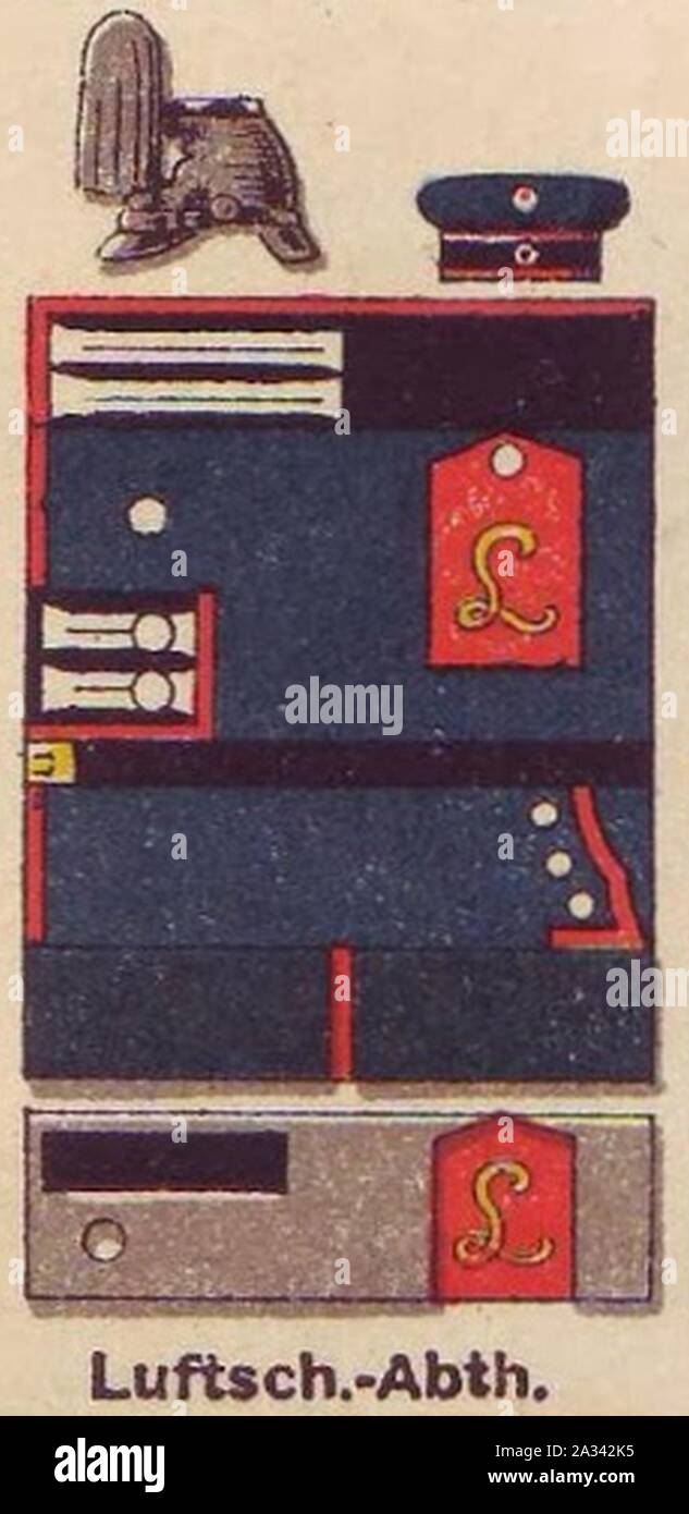 Farbschema der Einheitlichen Luftschiff-Abteilung Uniformen der deutschen Armee Ruhl Tafel 19 sterben. Stockfoto