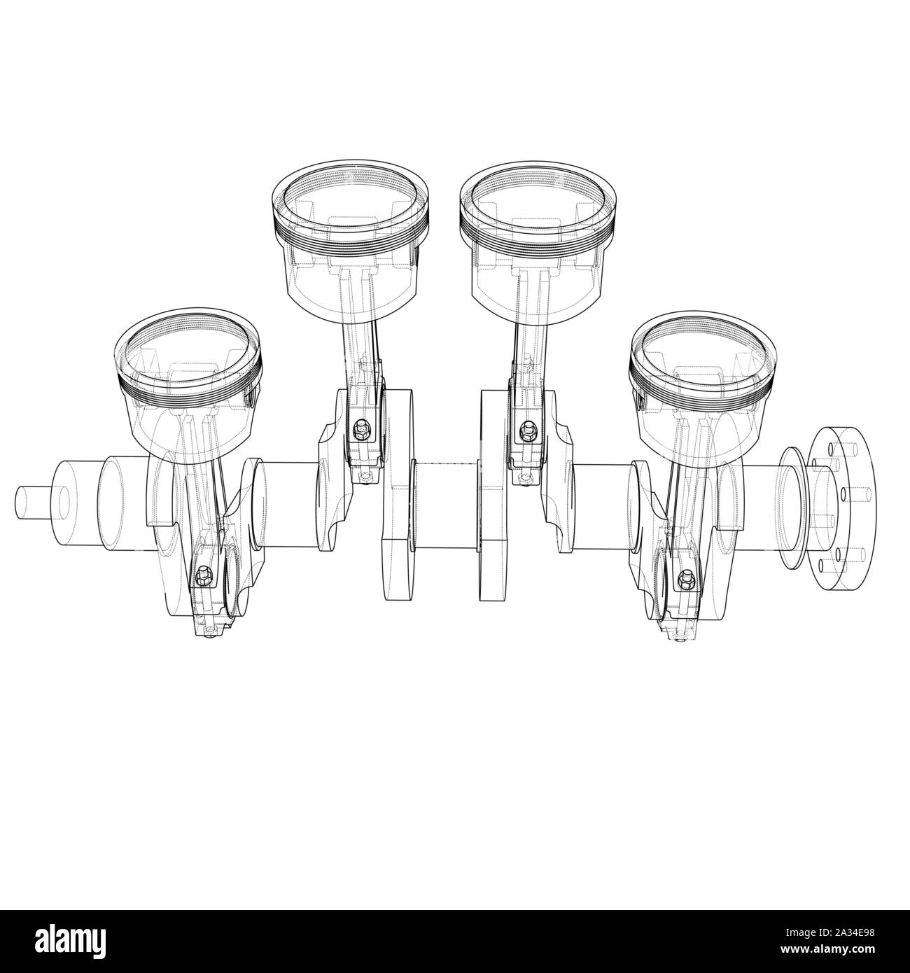 Motor Kolben skizzieren. Vektor Rendering von 3d. Wire-frame Stil. Die Schichten des sichtbaren und unsichtbaren Linien getrennt sind Stock Vektor