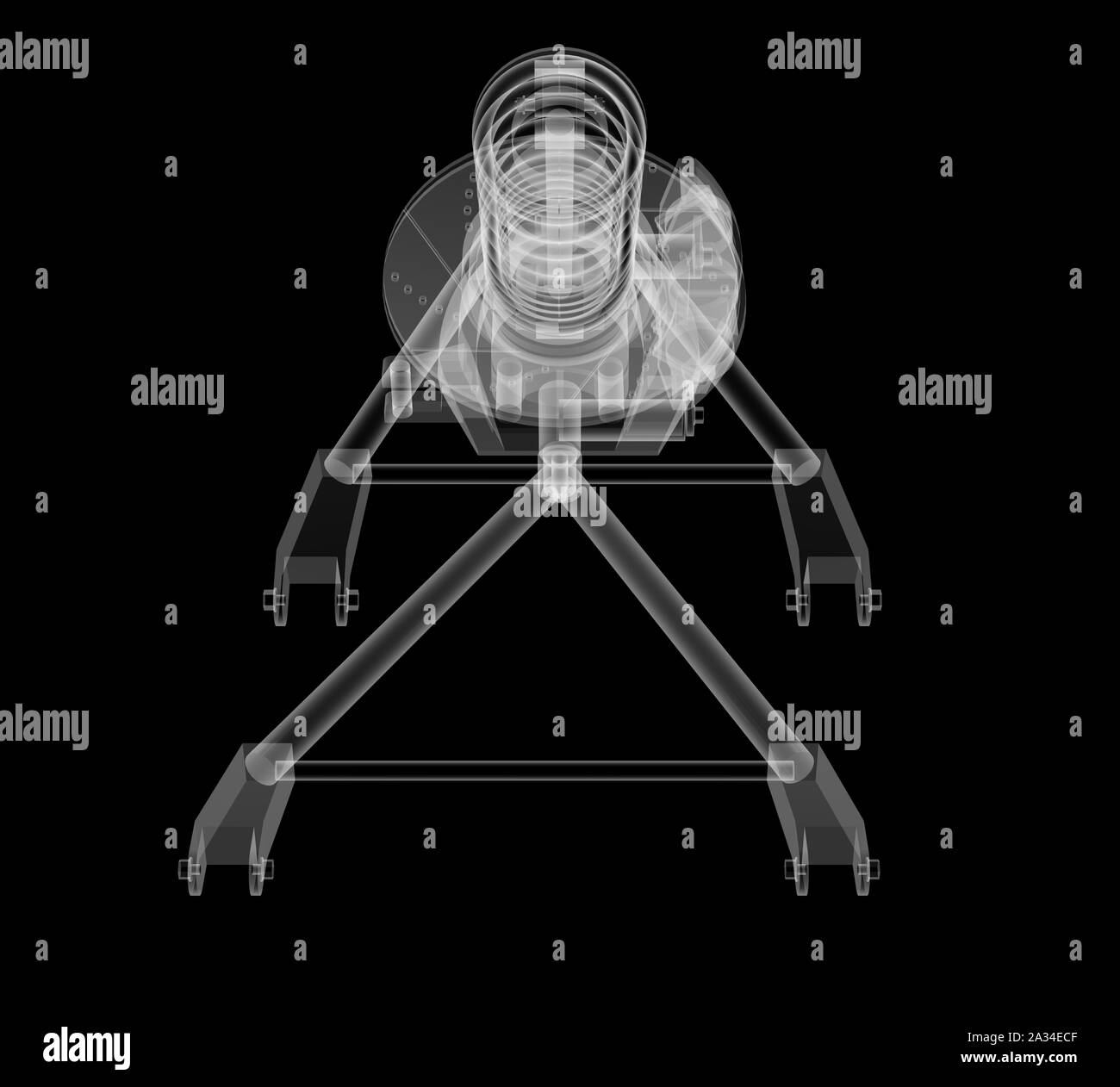 X-ray Auto Suspension und Bremsscheibe auf schwarzen Hintergrund, 3D-Darstellung Stockfoto